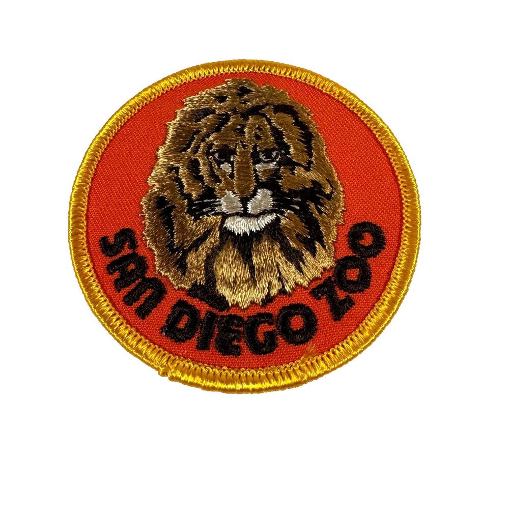 San Diego Zoo Patch Vintage Jacket Lion California CA Travel Souvenir Orange